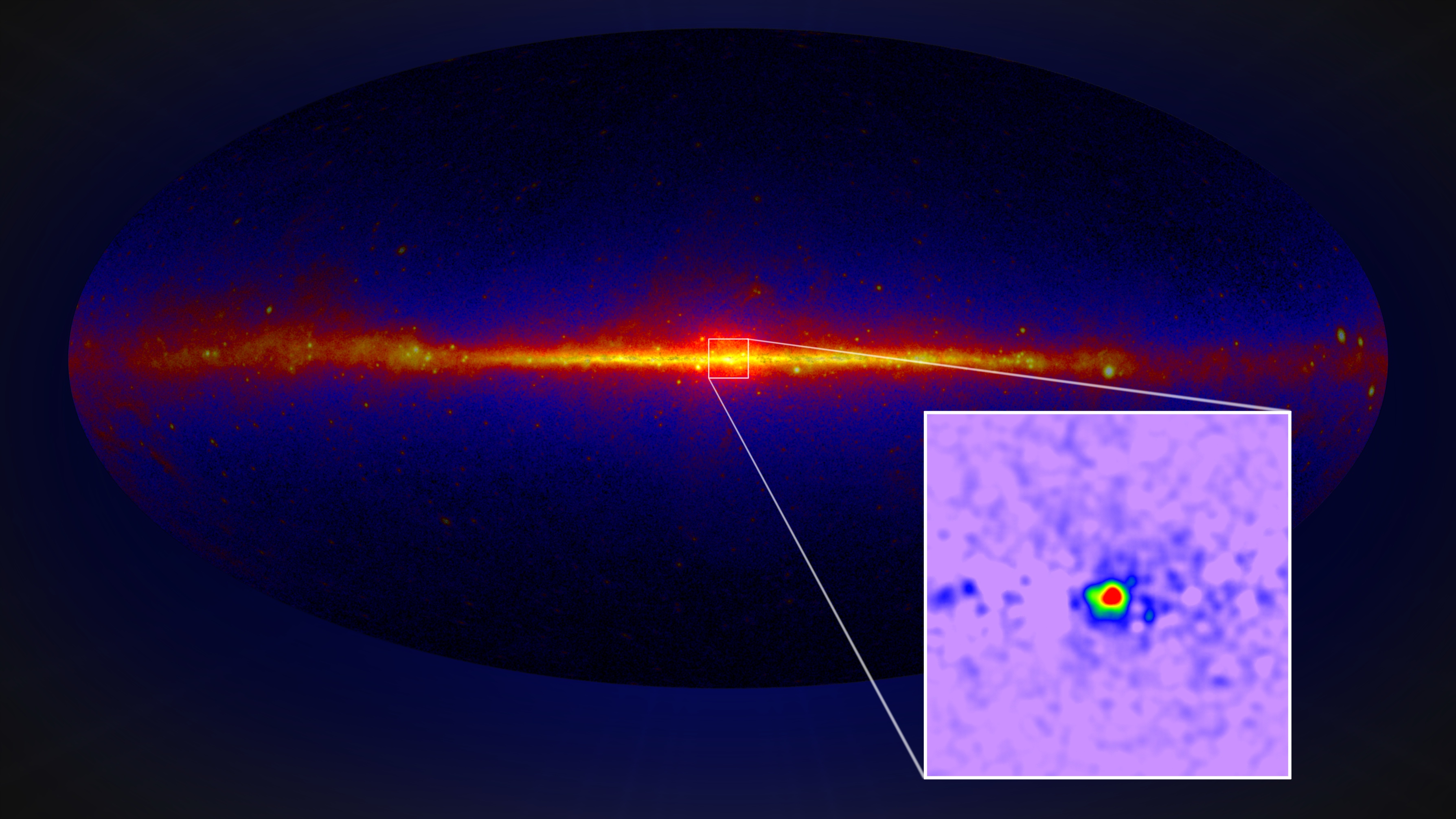 A view of the entire gamma-ray sky from Fermi's LAT instrument, shaded to emphasize the central galaxy.