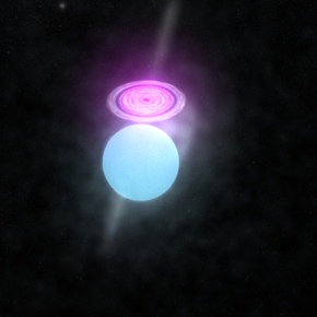 An artists conception of a microquasar system and its associated jets.