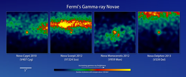 The gamma-ray count maps of 4 new gamma-ray novae seen by Fermi-LAT.