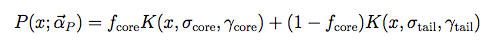 Equation for the PSF including a tail in the distribution
